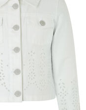 Missy Schiffli Denim Jacket, White (WHITE), large