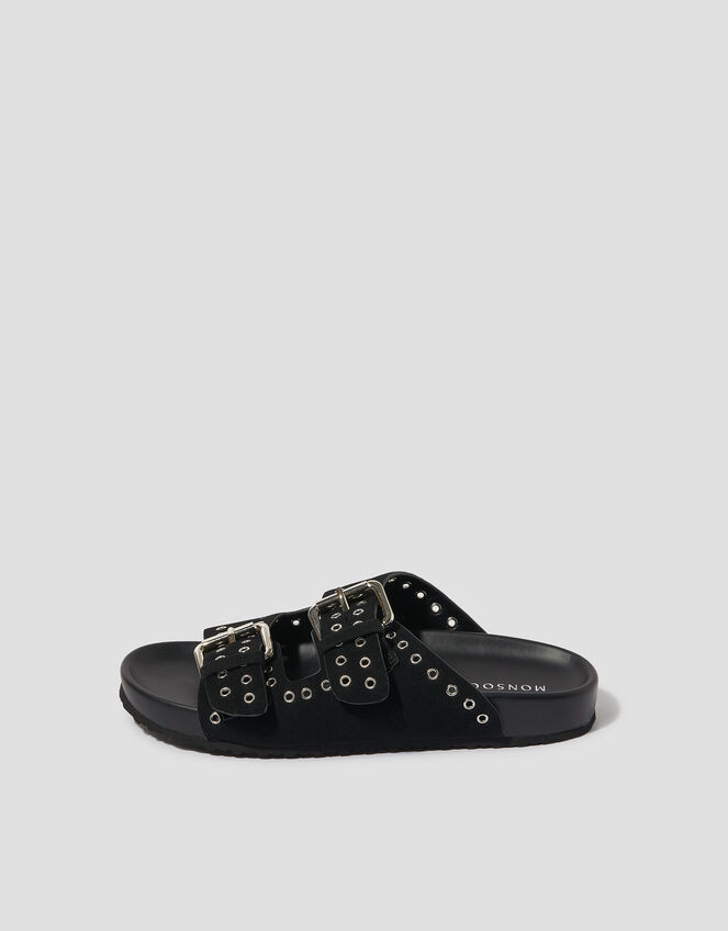 Elena Stud Buckle Sandals, Black (BLACK), large