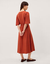 Peri Polka Dot Jersey Midi Dress, Orange (RUST), large