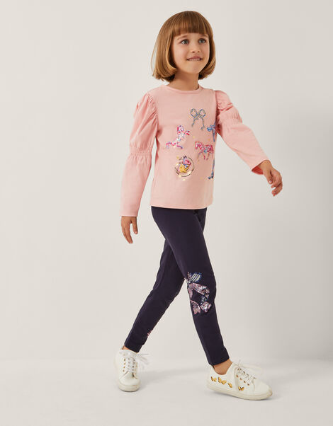 Sequin Bow Leggings, Blue (NAVY), large
