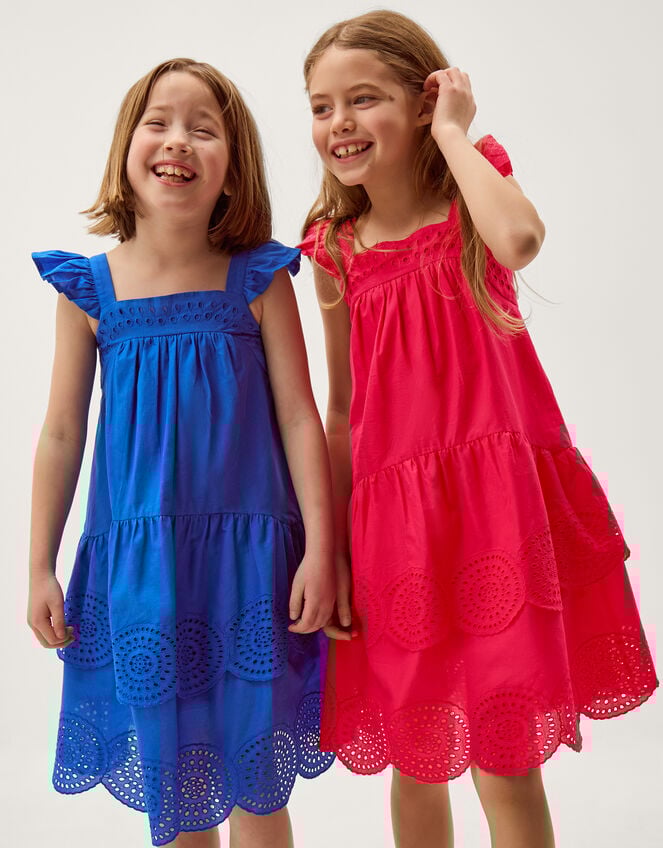 Broderie Tiered Cotton Dress, Pink (PINK), large