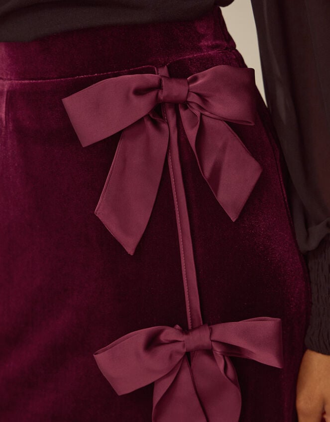 Buffy Bow Velvet Midi Skirt, Red (BURGUNDY), large