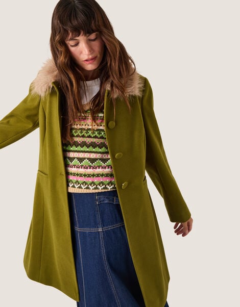 Beatrice Faux Fur Collar Coat, Green (GREEN), large
