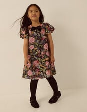 Monsoon x Queens of Archive Edie Velvet Bow Floral Print Party Dress​, Black (BLACK), large