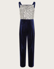 Savannah Sequin Velvet Jumpsuit, Blue (NAVY), large