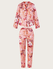 Foil Floral Print Satin Pyjama Set, Pink (PINK), large