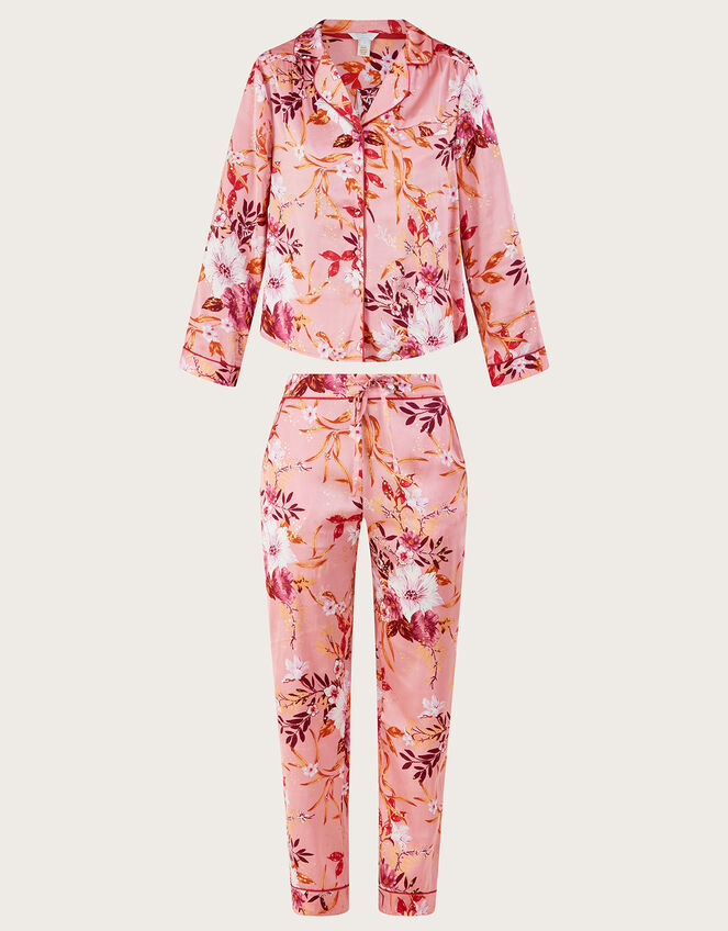 Foil Floral Print Satin Pyjama Set, Pink (PINK), large