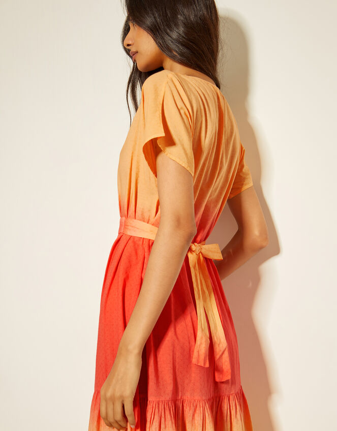Maya Dip Dye Tiered Midi Dress, Orange (ORANGE), large