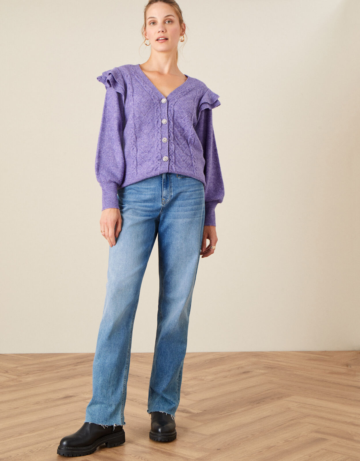 Purple cable knit clearance cardigan