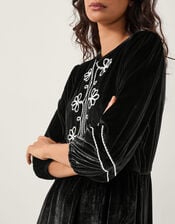 Venus Embroidered Velvet Midi Dress, Black (BLACK), large
