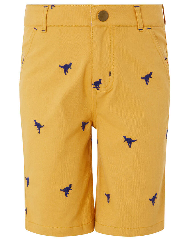 Evan Embroidered Dinosaur Shorts, Yellow (MUSTARD), large