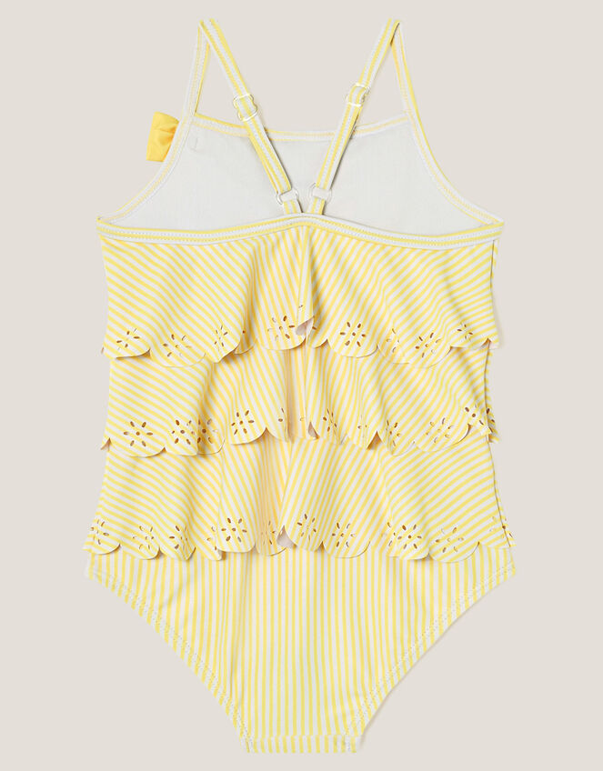 Baby Tiered Frill Stripe Swimsuit, Yellow (YELLOW), large