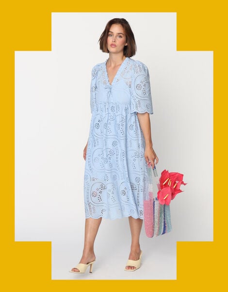 Crās Breeze Embroidered Midi Dress, Blue (BLUE), large