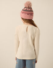 Organza Bow Long Sleeve Top, Cream (CREAM), large