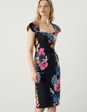 Ava Floral Shift Dress in Recycled Polyester, Blue (NAVY), large