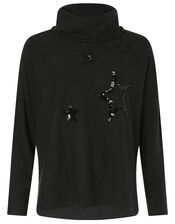 Sequin Star Roll Neck Knit Jumper, Grey (CHARCOAL), large