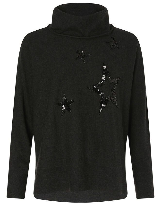 Sequin Star Roll Neck Knit Jumper, Grey (CHARCOAL), large