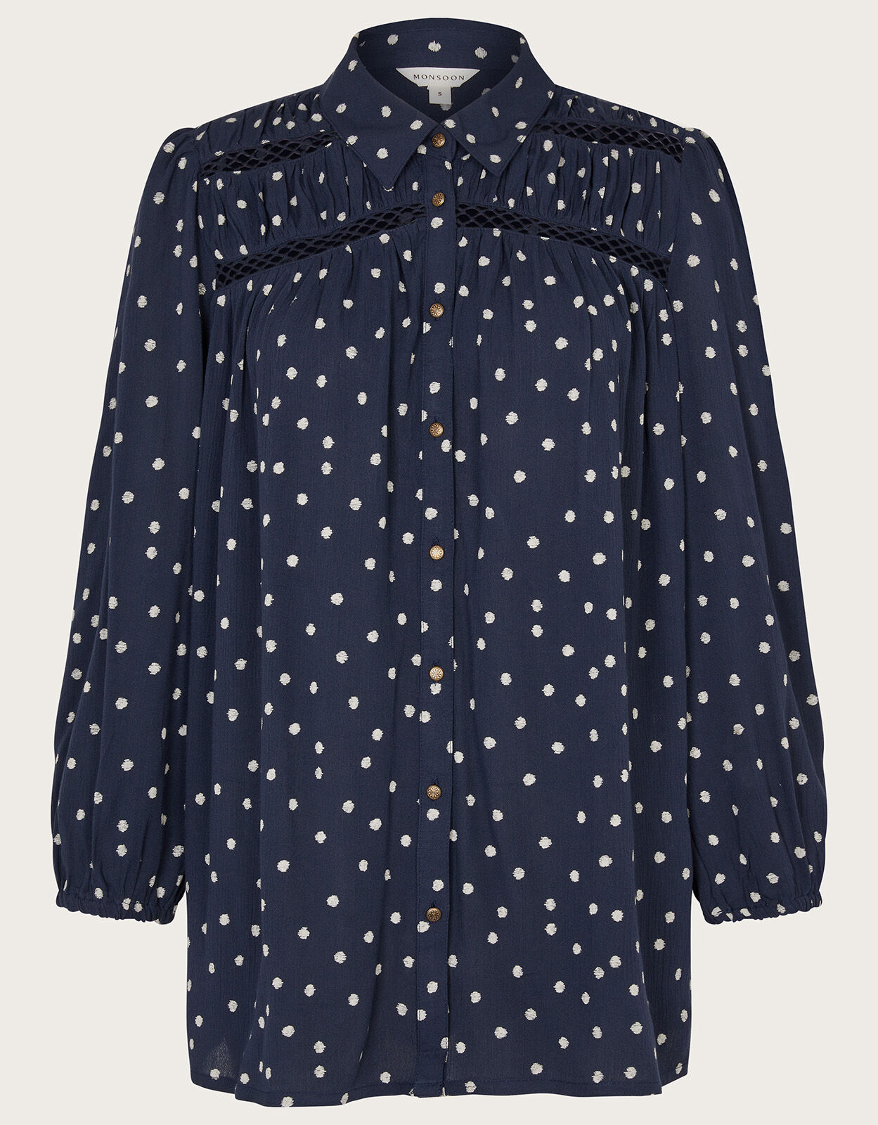 Navy and white spot blouse sales