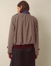 Carly Funnel Neck Houndstooth Bomber Jacket, Brown (BROWN), large