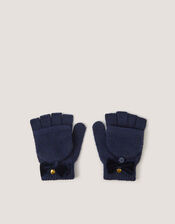 Velvet Bow Fingerless Gloves, Blue (NAVY), large