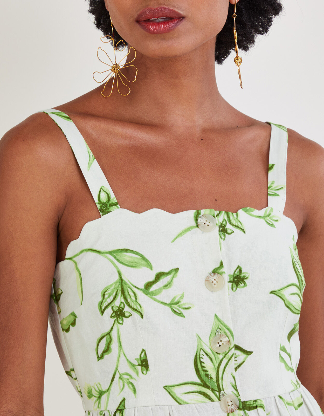 Kai Floral Print Dress in Linen Blend Ivory Day Dresses