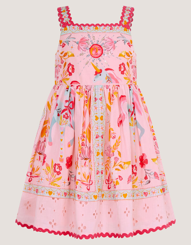 Baby Unicorn Print Broderie Dress, Pink (PINK), large