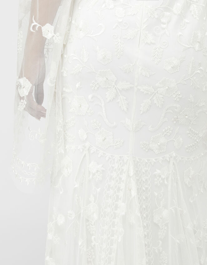 Evelina Bridal Fluted Sleeve Embellished Dress, Ivory (IVORY), large