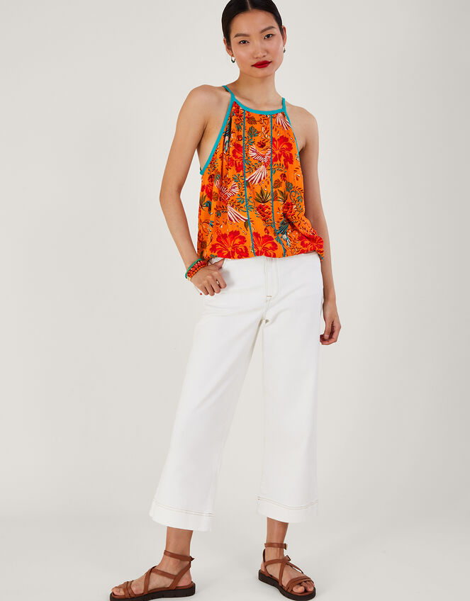 Palm Print Cami , Orange (ORANGE), large