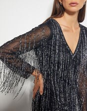 Sylvia Embellished Fringe Dress, Black (BLACK), large