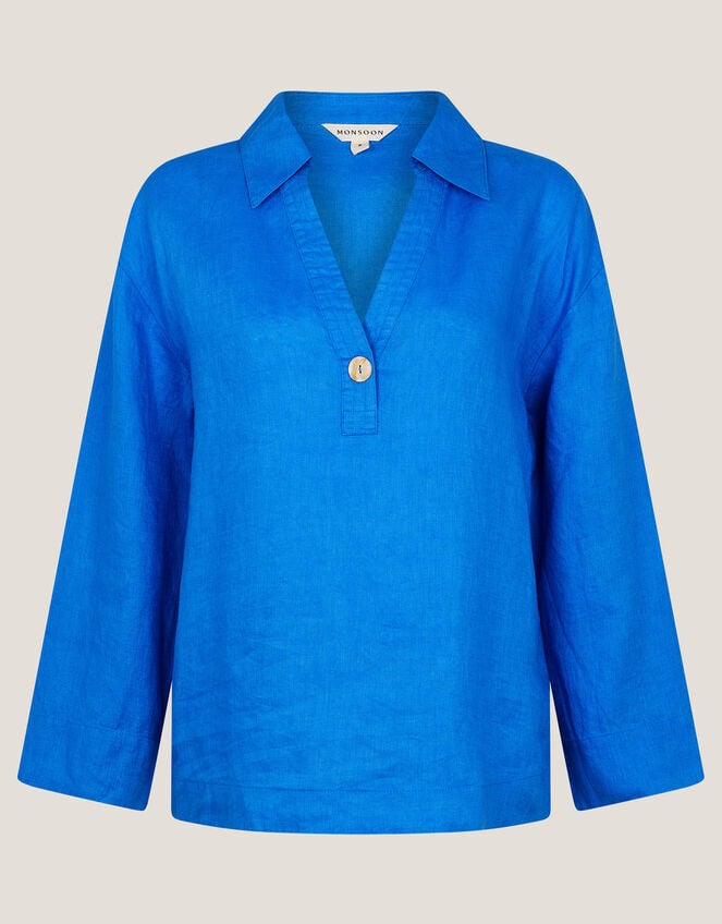 Clover Linen Button Blouse, Blue (BLUE), large