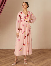 Jenny Embellished Wrap Dress in Recycled Polyester, Nude (NUDE), large