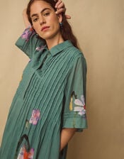 East Rihan Watercolour Floral Midi Shirt Dress, Green (MINT), large
