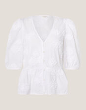 Tammy Puff Sleeve Embroidered Top, White (WHITE), large