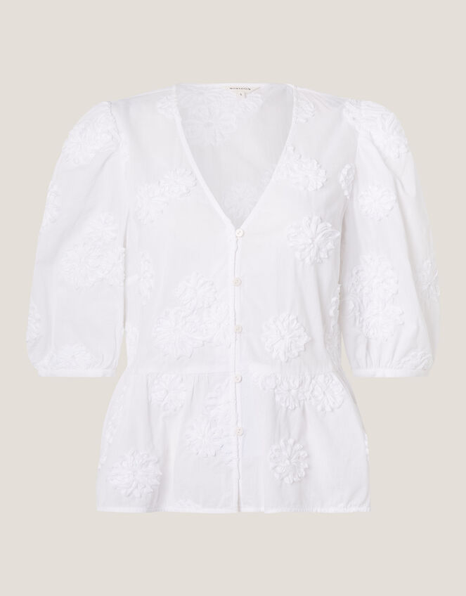 Tammy Puff Sleeve Embroidered Top, White (WHITE), large