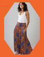 Traffic People Aurora Floral Print Wide Leg Trousers, Blue (BLUE), large