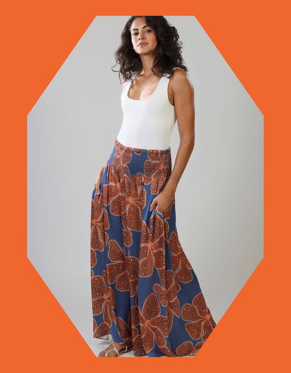 Traffic People Aurora Floral Print Wide Leg Trousers, Blue (BLUE), large