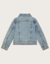 Floral Embellished Denim Jacket, Blue (BLUE), large