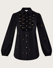 Embellished Military Jersey Shirt in Sustainable Cotton, Black (BLACK), large
