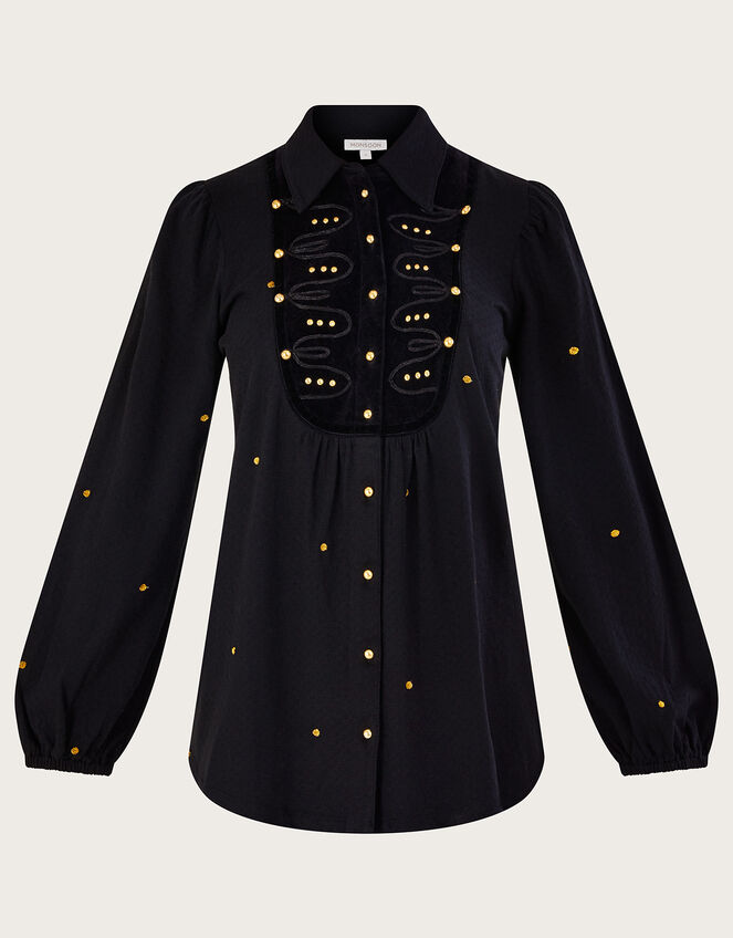 Embellished Military Jersey Shirt in Sustainable Cotton, Black (BLACK), large
