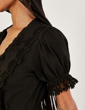 Jersey Crochet Trim Midi Dress, Black (BLACK), large