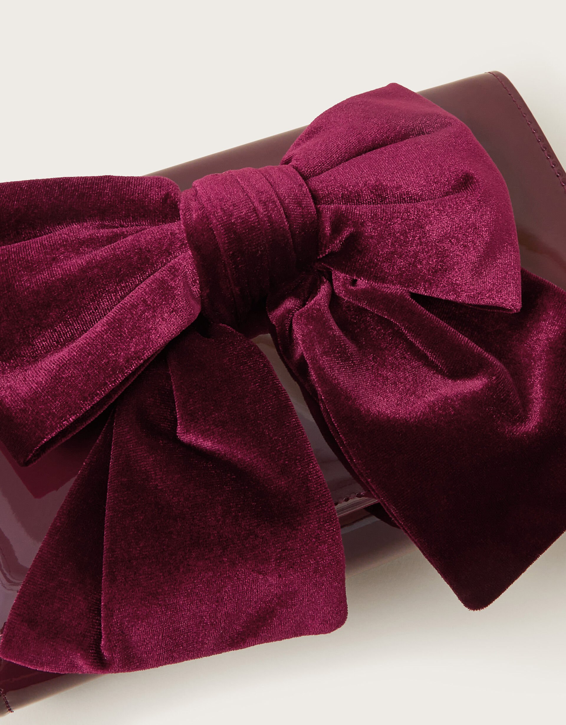 Paige Velvet Bow Patent Clutch Bag Red