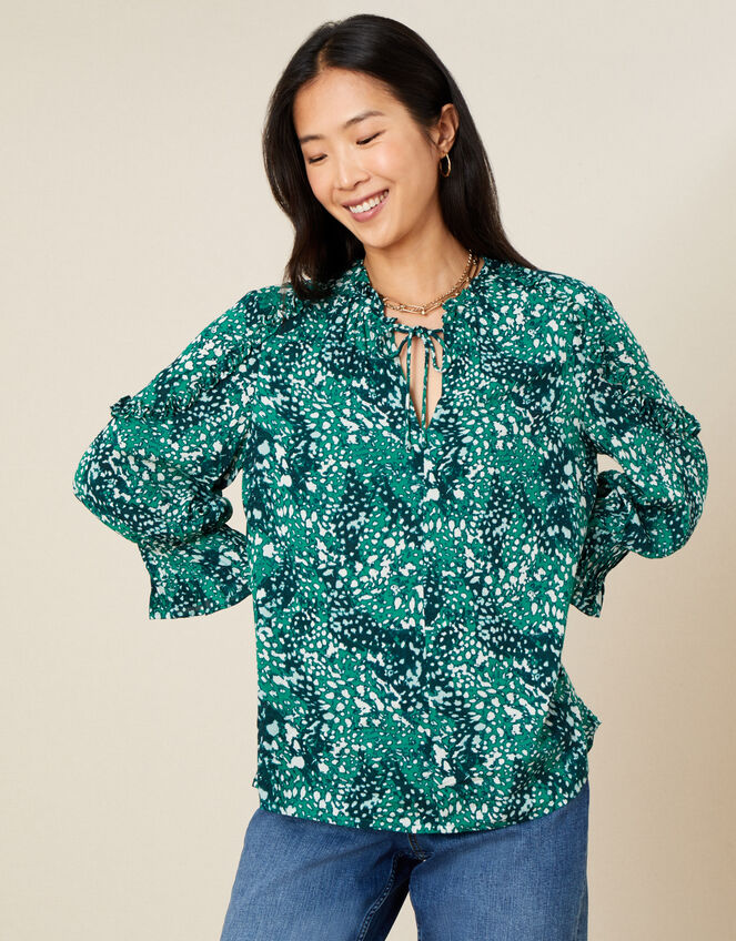 Leah Frill Printed Top, Teal (TEAL), large