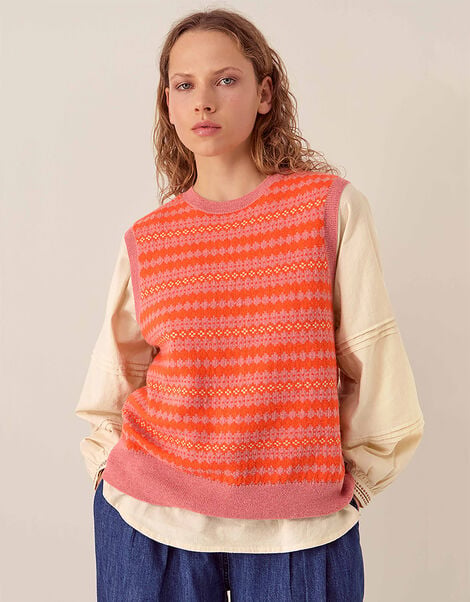 East Becky Alpaca and Cashmere Fairisle Tank, Orange (ORANGE), large