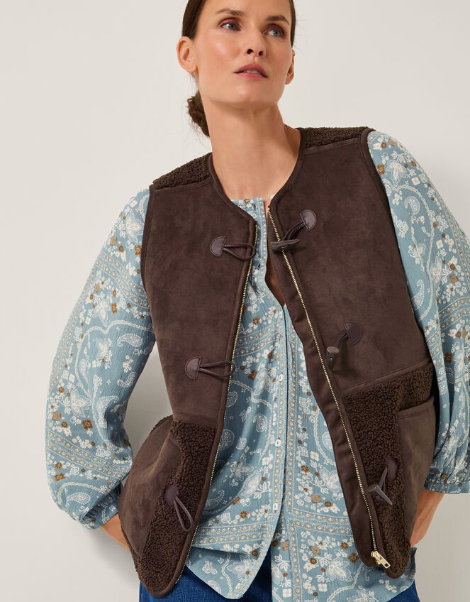 Teri Borg Duffle Vest, Brown (CHOCOLATE), large
