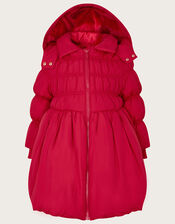 Shirred Puffball Padded Coat, Red (RED), large