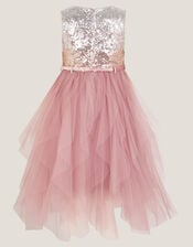 Simone Sequin Tulle Ruffle Dress, Pink (DUSKY PINK), large