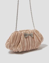 Pen Plisse Satin Clutch Bag, Pink (BLUSH), large
