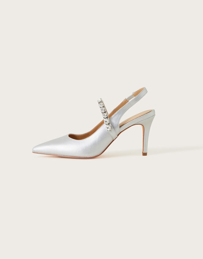 Metallic Pointy Diamante Slingback Heels, Silver (SILVER), large