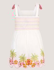 Palm Print Smocked Playsuit, Ivory (IVORY), large