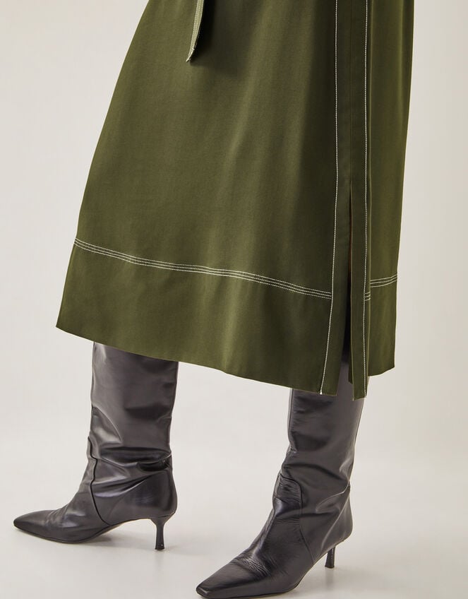 Katya Tie Waist Midi Skirt, Green (KHAKI), large